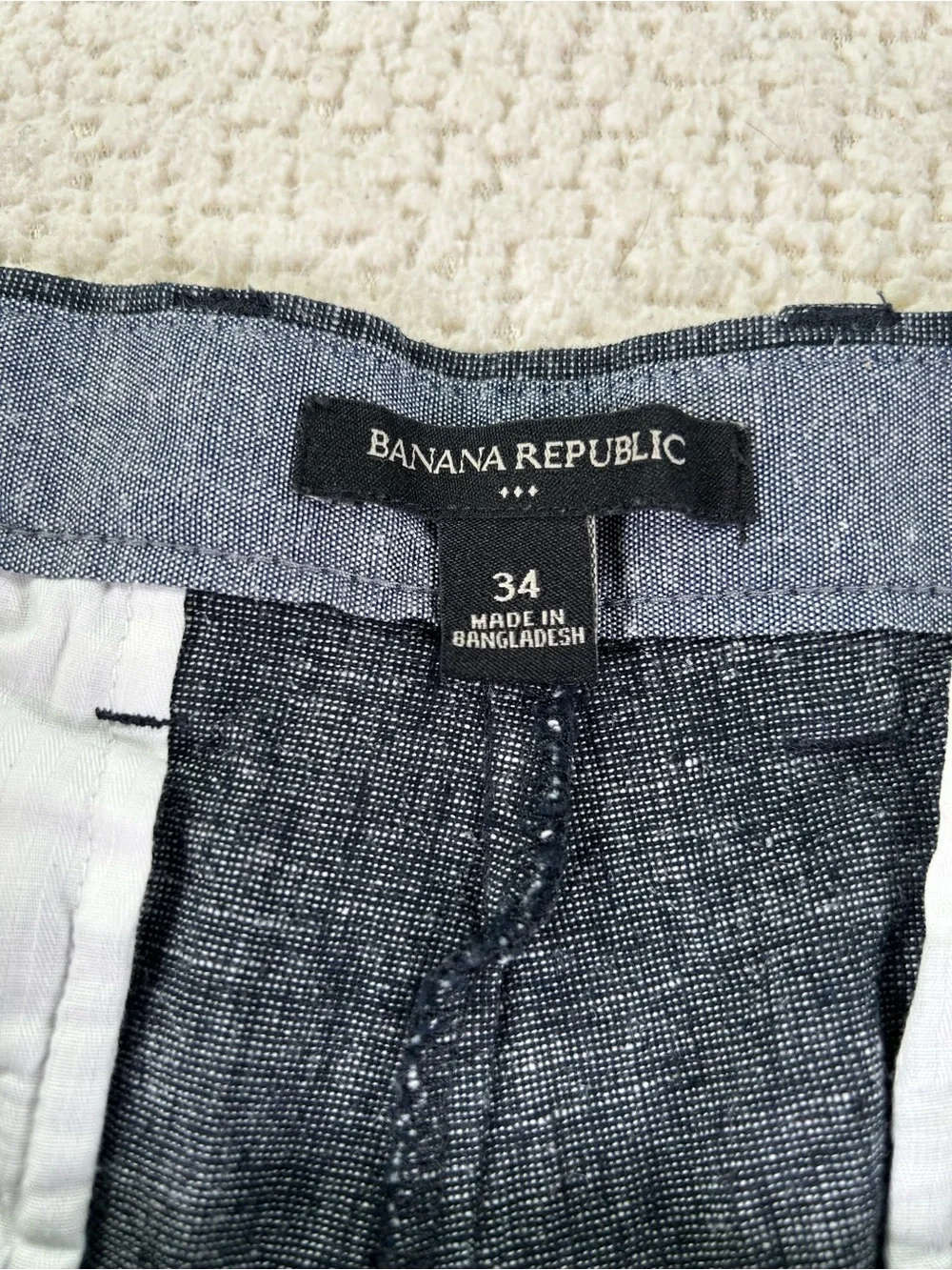 Banana Republic Linen Chambray City Shorts Men’s 34 Dark Indigo Chino Preppy